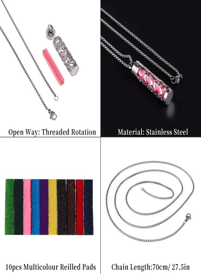 YWLI Essential Oil Diffuser Necklace, Aromatherapy Locket Pendant Necklace Stainless Steel Diffuser Necklace Pendant with 10 Pcs Refill Pads for Men Women (Fan Shape) - Image 4